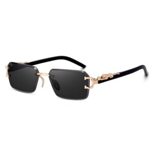 Dervin UV Protected Rectangular Rimless Sunglasses for Men and Women (Black)
