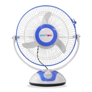 amiciSolar 12-Inch Rechargeable Table Fan – Portable 3-Speed AC/DC Fan with 12-Hour Battery Backup, Silent Operation, and Wall/Table Mount Options​